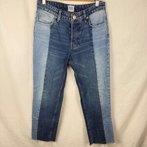 BDG Jessye Straight Leg Paneled Color Block Jeans 27 Raw Hem Boho Indie Mid Rise